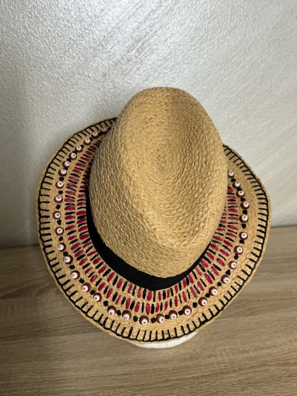 Tory Burch natural straw panama fedora boho hat OS